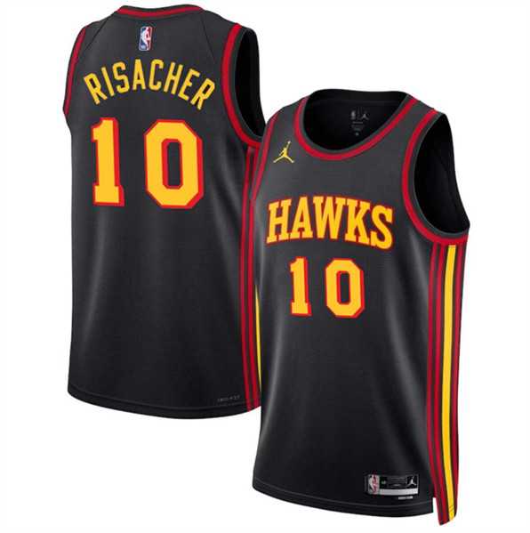 Men%27s Atlanta Hawks #10 Zaccharie Risacher Black 2024 Draft Statement Edition Stitched Jersey Dzhi
